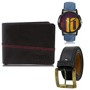LOREM Watch-Artificial Leather Belt & Wallet Combo for Men (Fz-Lr10-Wl07-Bl01)
