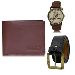 LOREM Watch-Artificial Leather Belt & Wallet Combo for Men (Fz-Lr29-Wl14-Bl01)
