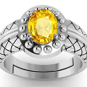BALATANK BALATANK 6.25 Ratti 5.00 Carat Unheated Certified AA++ Quality Natural Yellow Sapphire Gemstone Silver Plated Ring Adjustable for Men And Women's