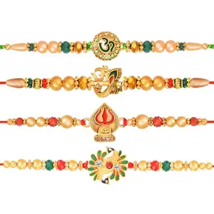 De Marquis Designer Rakhi Gift Set for Brother, Roli-Chawal Pack and Greeting Card Set (4 rakhee send for brother, rakhi gift set, bhaiya and bhabhi rakhis combo set)