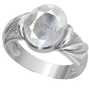 JEMSKART 4.25 Ratti 3.00 Carat White Sapphire Silver Plated Ring Lab Certified Loose Gemstone Certified Safed Pukhraj Adjaistaible Ring