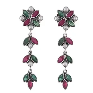 Silver Planets 925 Sterling Silver Emerald,Ruby,Pearl Stone Drop Stud Earring for Girls and Women