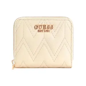GUESS Cream Quilted Polyurethane Adelard Small Zip Around Wallet