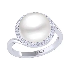 Clara 0.925 Pearl Cz Collection Sterling Silver and Pearl Ring for Women & Girls (White)
