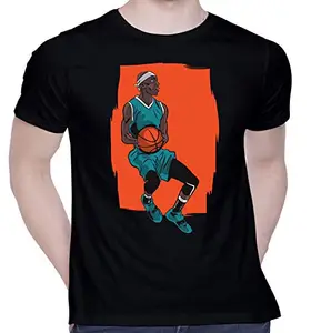 CreativiT Graphic Printed T-Shirt for Unisex Basketball-Player Tshirt | Casual Half Sleeve Round Neck T-Shirt | 100% Cotton | D00511-96_Black_Small