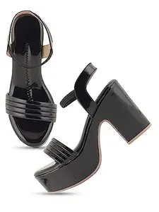 Walkfree Women Casual Heel Sandals, Ideal for Women (CC-6368-Black-40)
