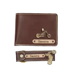 NAVYA ROYAL ART Customized Wallet and Keychain Combo for Men | Personalized Wallet Keychain Set with Name Printed | Leather Name Wallet Keychain for Men | Customised Gifts for Men with Name & Charm | Brown