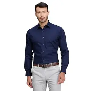 Raymond Men's Slim Fit Solid Pattern Pure Cotton Full Sleeve Semi Cut Away Collar Formal Shirt