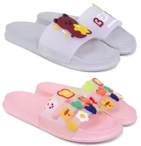 Pampy Angel Combo Pack of 2 Slipper/Flip Flops/Slides for Women,(Bear-Grey,MixVeg-Pink),37 (Euro)