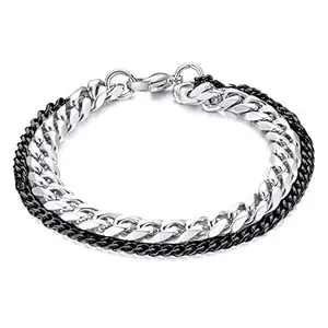 ZIVOM® Double Layered Black Silver 316L Stainless Steel Curb Chain Bracelet