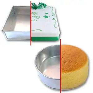Amazin Glazin Amazin Glazin Aluminium Square and Round Shape Cake Mould / Cake Pan / Cake Tray for Microwave Oven (7x7x2) (6x6x2) inches Combo Cake Mould
