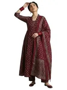 ANNI Designer Women's Viscose Printed A-Line Kurta Set with Pant and Dupatta | Ethnic Wear Dress | V-Neck | 3/4 Sleeve Indian Traditional Outfit for Women