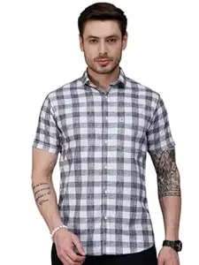 Majestic Man Men Slim Fit Pure Cotton Checkred Half Sleeve Casual Shirt