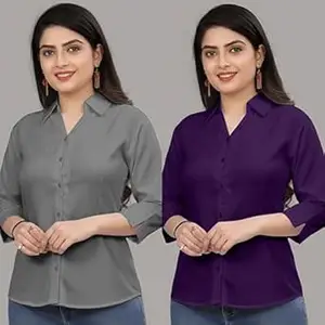 Formal Cotton Blend Shirt for Women with 3/4 Sleeve for Casual Wear Combo of 2