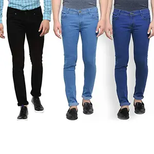 M.Weft Trendy Slim Fit Stretchable Multicolored Jeans for Men Pack of 3