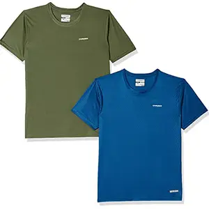 Charged Energy-004 Interlock Knit Hexagon Emboss Round Neck Sports T-Shirt Teal Size Xl And Charged Pulse-006 Checker Knitt Round Neck Sports T-Shirt Olive Size Xl
