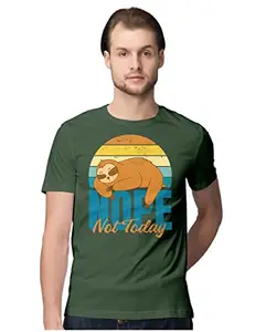 ALLEN BLACK Men's Regular Fit T-Shirt Nope, Not Today - Sloth 100% Cotton T-Shirt Olive Green_NPENTOSLT-Olive Green 5XL Men Round_