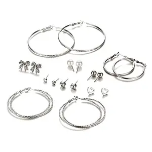 Shining Diva Fashion Latest Stylish Combo Design 9 Pairs Metal Earrings for Women and Girls (E10671er), Silver