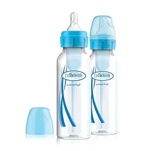 Dr. Brown's Natural Flow Options Standard Neck Baby Plastic Bottle (250 Ml, Blue, Set of 2)