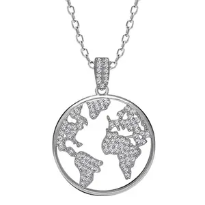 GIVA 925 Silver Zircon World Pendant with Link Chain | Gifts for Girlfriend, Gifts for Women and Girls |With Certificate of Authenticity and 925 Stamp | 6 Month Warranty*