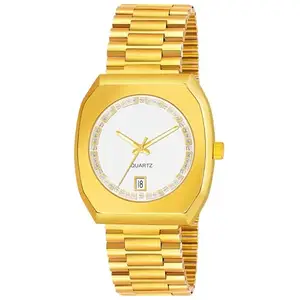 Shocknshop Gold Date Stainless Steel Strap Analog Watch for Men & Boys (White Dial & Gold Strap) -WCH108