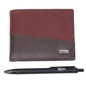 IMEX Combo Doual Tone Genuine Leather Wallet with Black Slim Pen