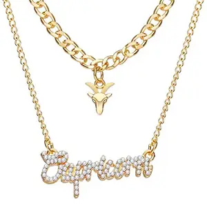 Jewels Galaxy Jewellery For Women Gold Plated Astrological Layered Necklace (Capricorn) (CT-NC-44253)