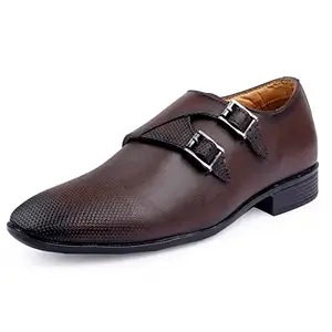 Kraasa Monk Strap Formal Shoes for Men, Slipon Office Wear Shoes Brown UK 10