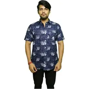 Printvaas Stylish Mens Cotton Regular Fit Half Sleeve Collared Printed Shirt | Lightweight & Breathable Fbaric | Button Down Shirt for Mens & Boys