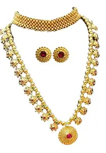 Sajshrungar Jewellery Sajshrungar Gold plated kolhapuri Saaj With Earrings & Thushi For Women & Girls