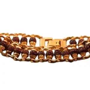 RudraGallery Gold Plated Rudraksha Bracelet Chain Style Golden Rudraksha Bracelet with Golden Capp, Wrist Band Bracelet For Men Women Blessed by Shiv ji Modern Rudraksha Bracelet