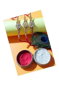 GIRLYZ ATTIRE Golden Flower Stone Om Designer Rakhi | RakshaBandhan Rakhi | With Roli & Chawal (MOOLYA-072) (Pack of (5)