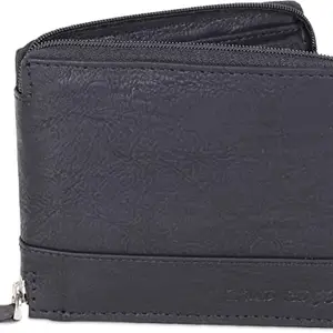 WILD EDGE Genuine Leather Men Black Casual Solid Design Bi-fold Wallet for Men with Zipper Closure (Pack of 1)