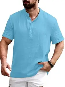 WIZOON Shirt for man | Men’s Black Shirt | Cotton Blend | Casuals | Mandarin Collar | Half Sleeves | Regular Fit for Men