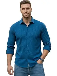 WIZOON Shirt for Men | Men’s Black Textured | Regular Fit | Textured Cotton Blend Casual Shirt | Full Sleeves | Spread Collar | Western Stylish Shirts