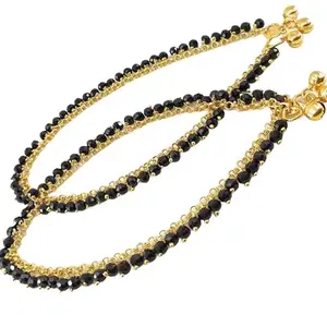 NANMAYA Handmade Collection Black and Gold Alloy Crystal Anklets 10.5 Inches Pack of 2