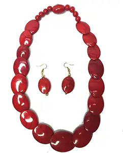 PortStone Chunky Red Onyx Pebble Light Weight Matinee Necklace With Earrings for Women & Girls Fashion Jewellery Stylish Antique Designer Traditional Jewellery
