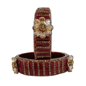 The Golden Cascade Stylish Glass Kada Bangles with Zircon Stones for Women & Girls | Fancy Design Kada's for Weddings, Party, Office, Wear (Maroon, 2.8)