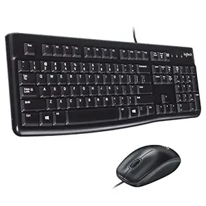 Logitech MK120 Wired USB Keyboard and Mouse Set for Windows, Optical Wired Mouse, Full-Size Keyboard, USB Plug-and-Play, Compatible for PC, Laptop - Black