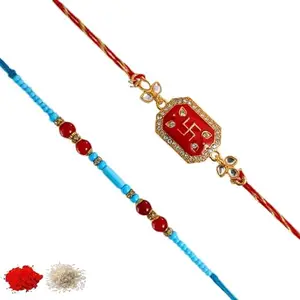 Rakhiya.com Designer Rakhi set of two, Multicolour rakhi, combo of two (set of 2), With Roli Chawal Packet 1138