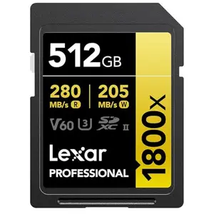 Lexar 512GB Professional 1800x UHS-II SDXC Memory Card (Gold Series)