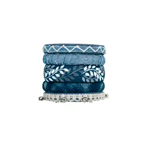 Taasha Craft Marvellous Handpainted leaf design denim western bangles set for Women & Girls Size 2.6 Set (5 Bangles)