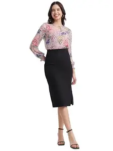 FableStreet Women's Stretchable Pencil Skirt - Black