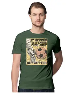 ALLEN BLACK Men's Regular Fit T-Shirt It Never Gets Easier - Football Motivational Quote 100% Cotton T-Shirt Olive Green_INGEYJMEN-Olive Green 2XL Men Round_