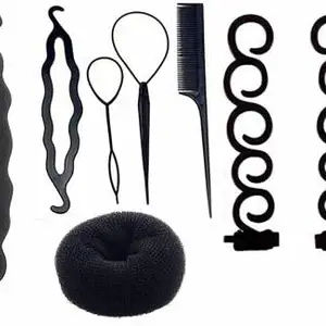 Ruchi Combo of 8 Pcs Hair Styling Braiding Tools and Bun maker Hair Accessories for Women Hair Accessory Set (Black)
