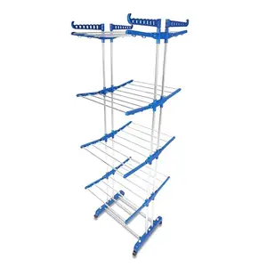 TNC;WORLD OF MODERN UTILITY PRODUCTS TNC Foldable Cloth Drying Stand Stainless Steel – 2 Stand, 4 Tier Clothes Dryer with Wheels & Hanger Slots for Balcony, Indoor & Outdoor Use – Blue