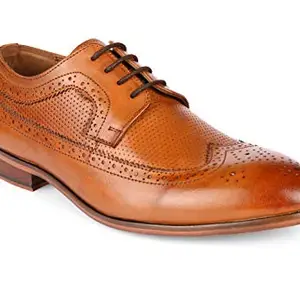 San Frissco Mens Formal Shoes Textured Lace Up Brogues/Soft Cushioned Footbed with TPR Sole/Modern Trendy, Stylish, Comfortable, Party, Outdoor Shoes for Office & College - 10 (Tan)