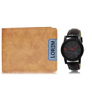 LOREM Combo of Beige Color Artificial Leather Wallet &Watch (Fz-Wl11-Lr08)