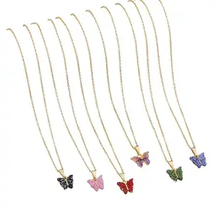 MALKYN Women's Multicolor Butterfly Pendant Necklace Set – 6-Piece Gold-Plated Lightweight Chain Jewelry with Glitter Charms – Stylish and Dainty Fashion Necklace Combo for Girls, Teens & Women