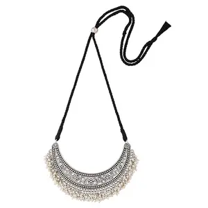 TEEJH Shirin silver oxidised pearl necklace